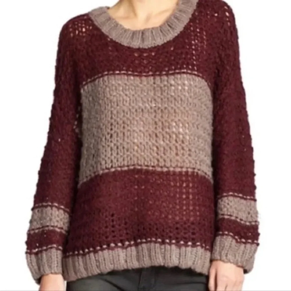 Free People size XS Chunky Knit Burgundy and Taupe Sweater - Picture 1 of 3
